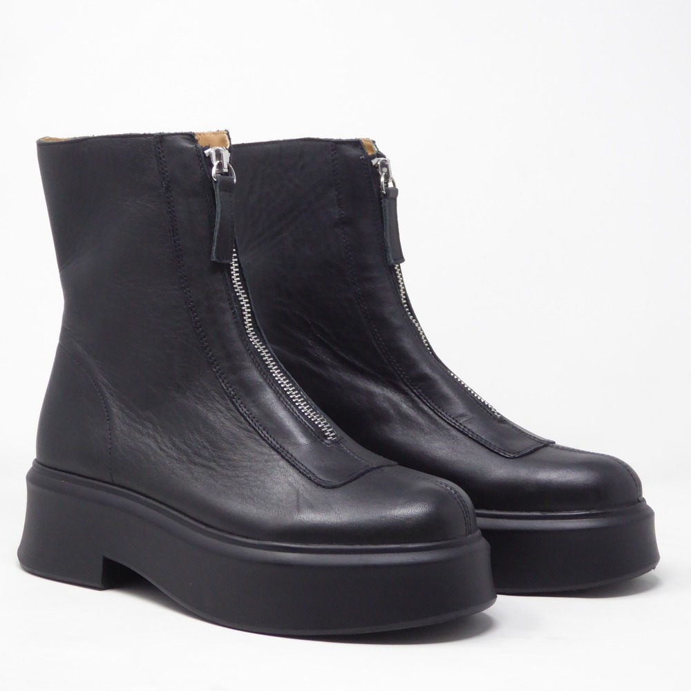 Steve Madden Women Booties Black Leather Front Zip Platform Jones 8 - Picture 2 of 10
